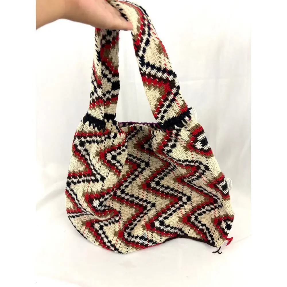 VTG Handmade Crocheted Hand Woven Purse Zigzag‎